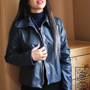 کت چرم مات سرمه ای