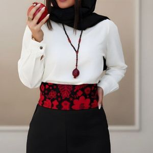 خرید انلاین شومیز سفید جلیقه ریش و کمربند نورا