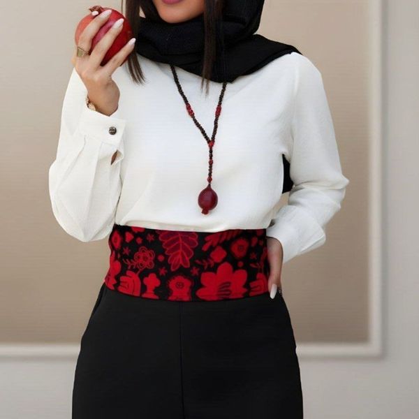 شومیز سفید جلیقه ریش و کمربند نورا