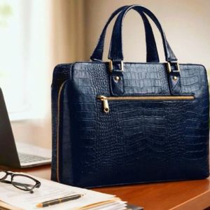 کیف اداری زنانه چرم طبیعی گاوی سرمه ای