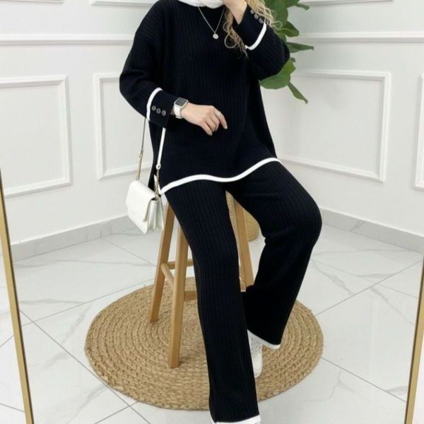 ست بافت کلاسیک(آستین دکمه) نورا