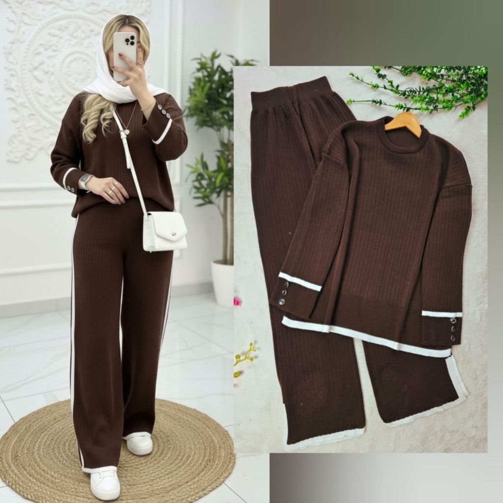 قیمت ارزان ست بافت کلاسیک(آستین دکمه) نورا