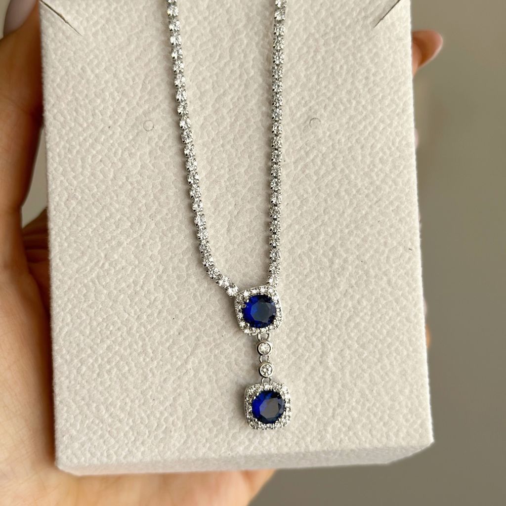 خرید انلاین گردنبند جواهری نگین سرمه ای