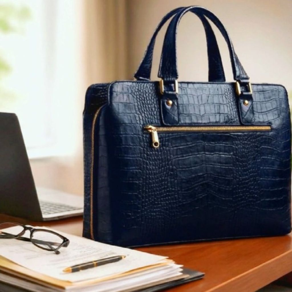 خرید آنلاین کیف اداری زنانه چرم طبیعی سرمه ای