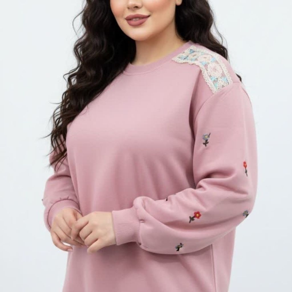 خرید اینترنتی بلوز دورس دونخ پنبه آستین گلدوزی شده پرگل زنانه ماهو