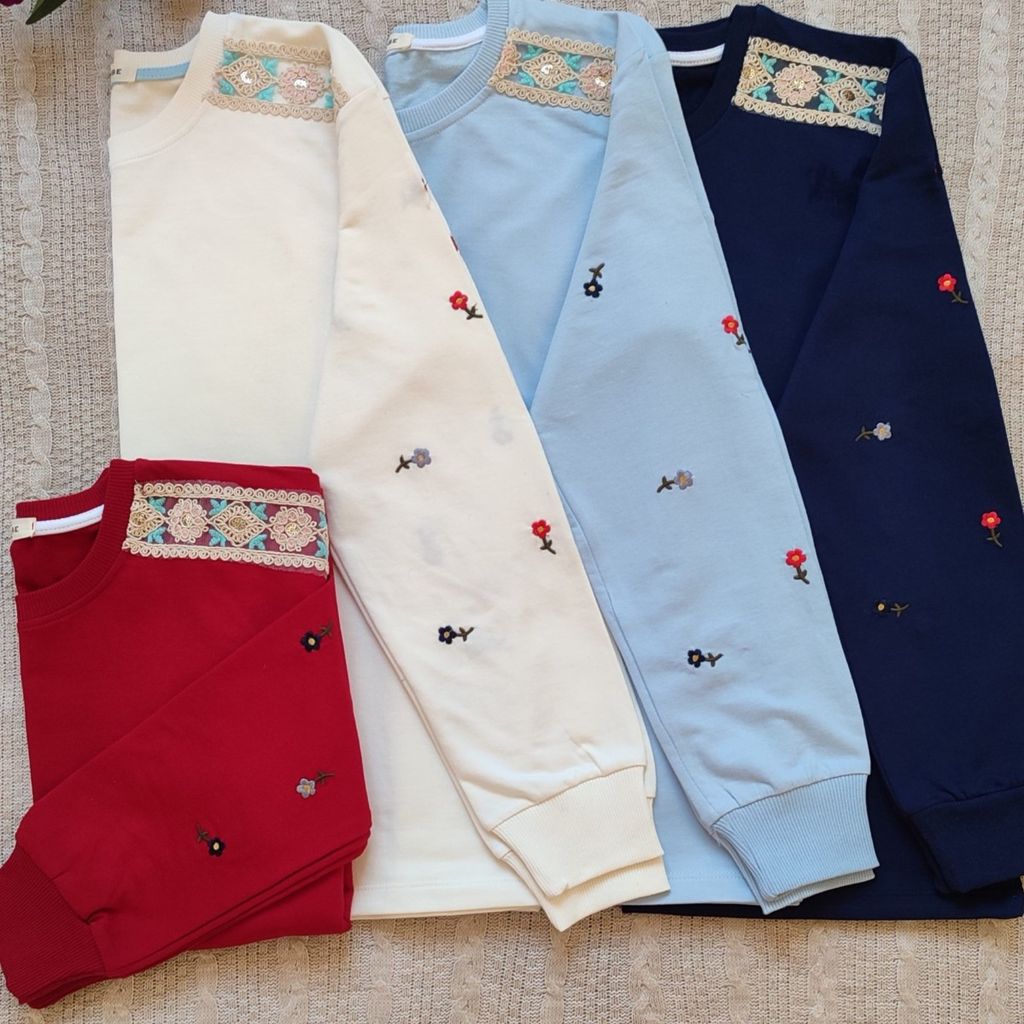 خرید اینترنتی بلوز دورس دونخ پنبه آستین گلدوزی شده پرگل زنانه ماهو