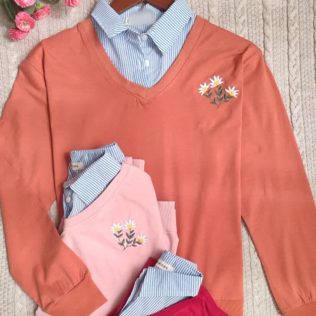 قیمت بلوز دورس زنانه آستین بلند یقه مردانه گلدوزی شده بابونه ماهو