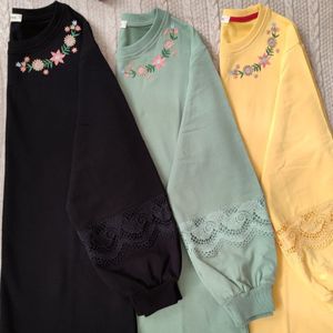 قیمت ارزان دورس دونخ پنبه گلدوزی شده آستین گیپور سایز بزرگ لادن ماهو