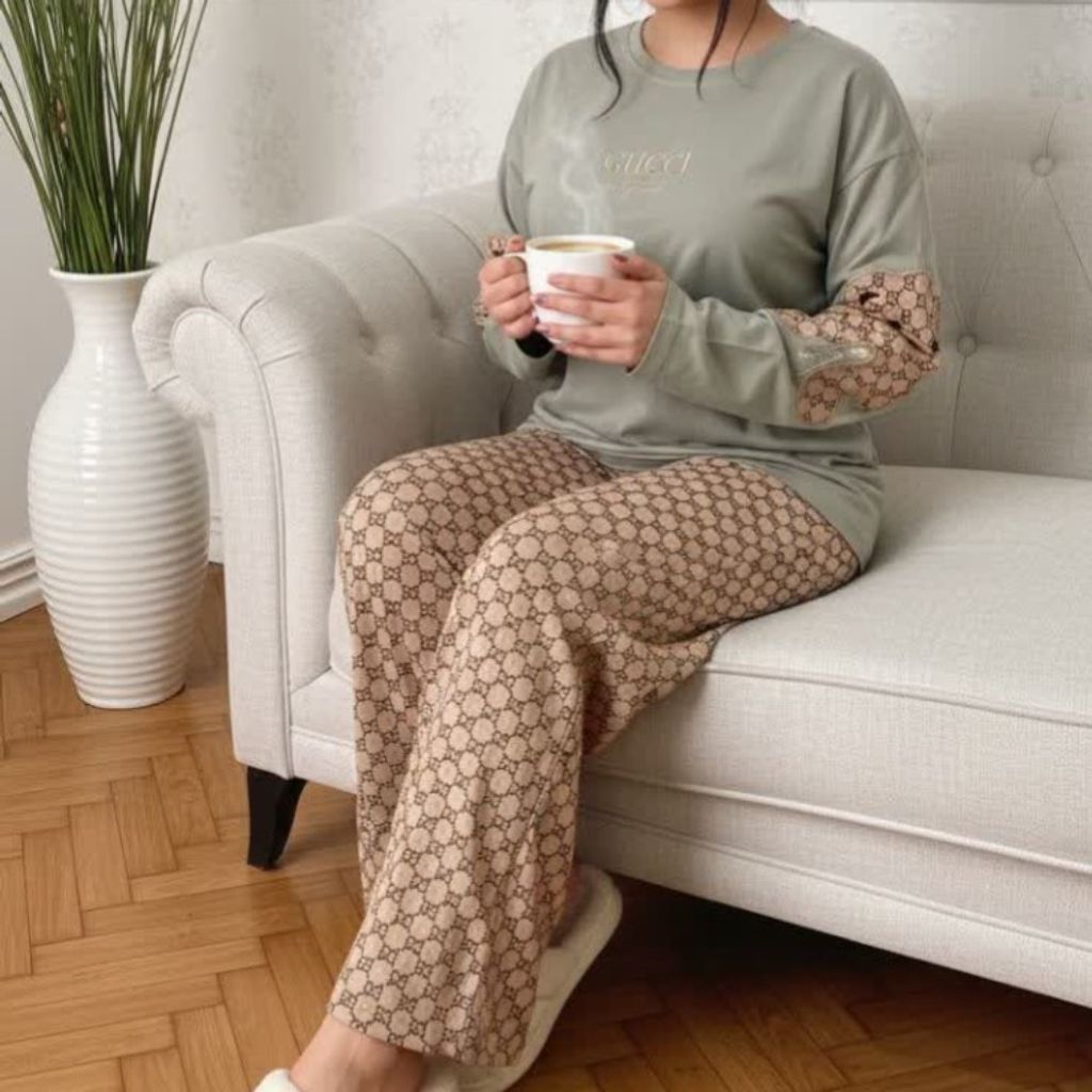 خرید آنلاین ست بلوز شلوار گوچی آستین تدی زنانه(سایز48-40) ماهو