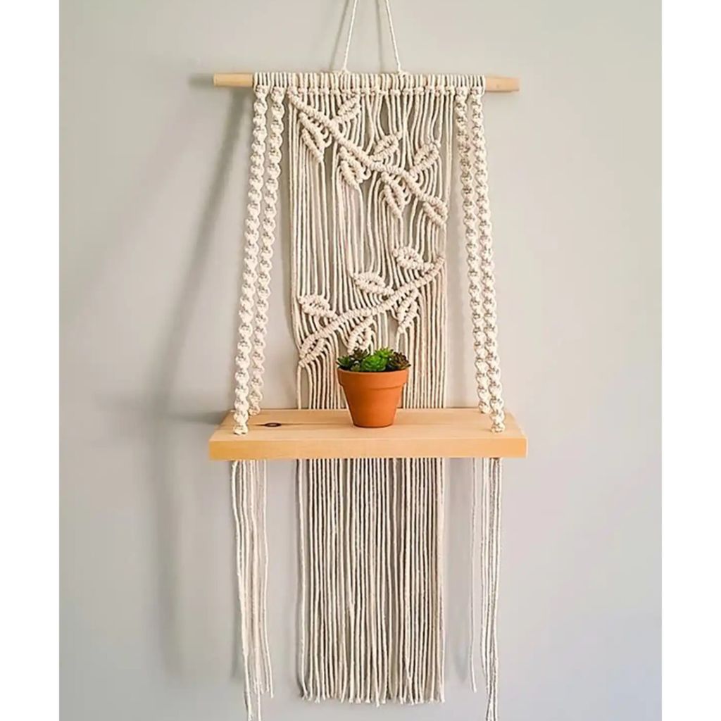 خرید اینترنتی دیوارکوب شلف چوبی مکرومه طرح الاله