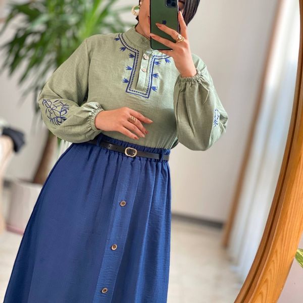 ست سه‌تیکه شومیز+ دامن+کمربندآسنات