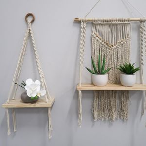 ست دو عددی شلف چوبی مکرومه طرح نارگل