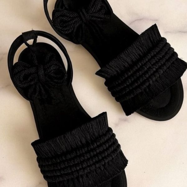 صندل مکرومه بافی مشکی مدل چهار خط