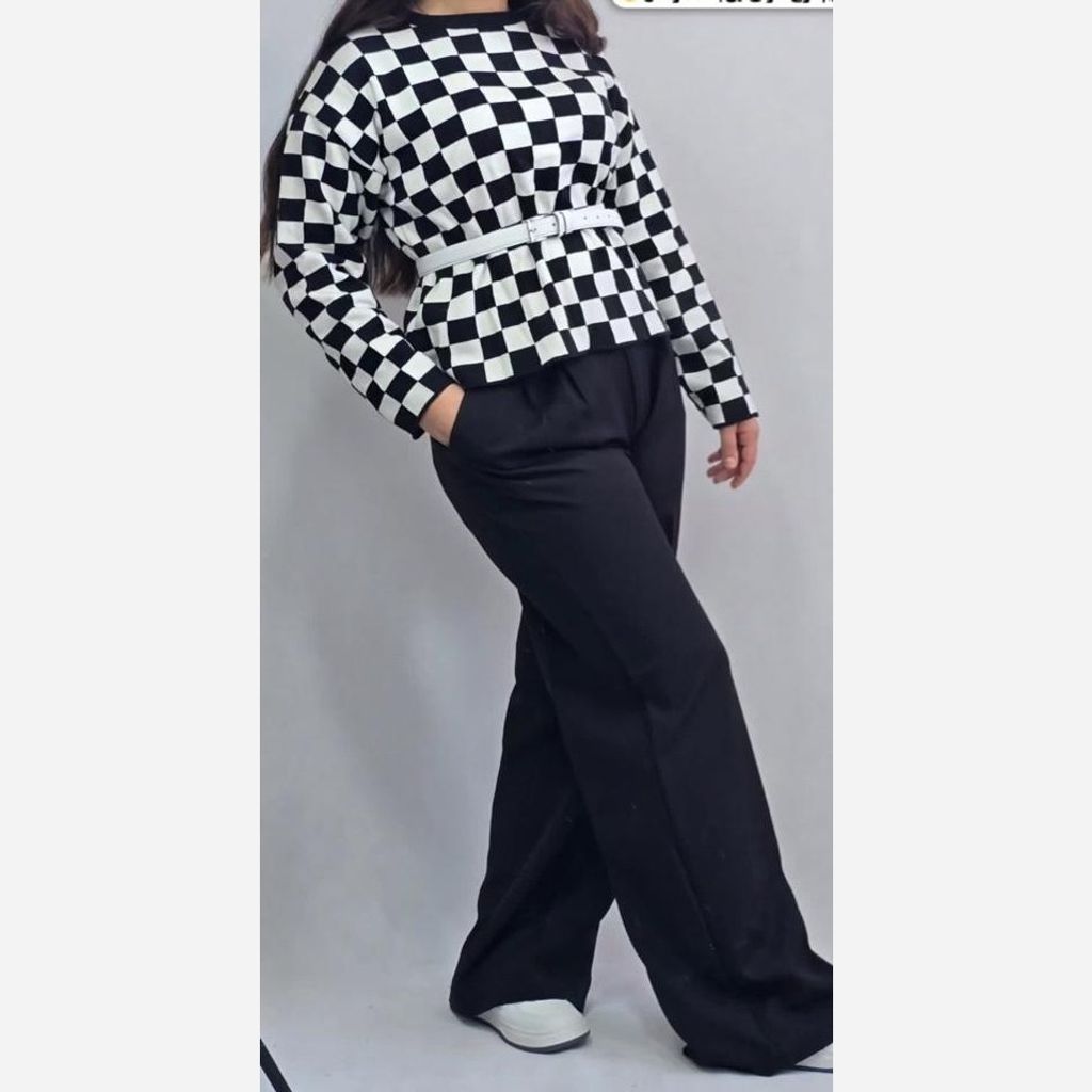 خرید انلاین شومیز بافت زنانه شطرنجی 