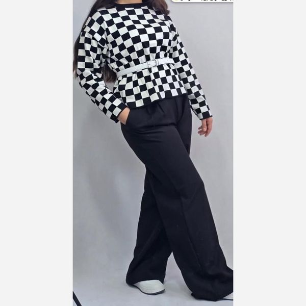 شومیز بافت زنانه شطرنجی