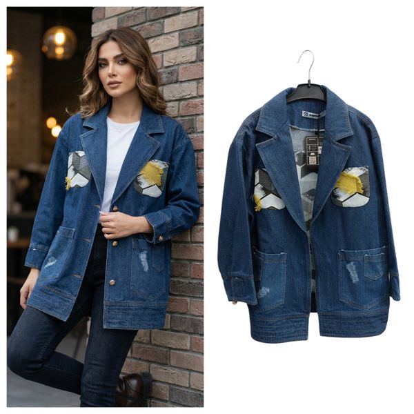 کت جین وارداتی خرج کار پشت ژاکارد فری سایز