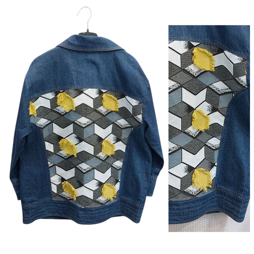 مشخصات کت جین وارداتی خرج کار پشت ژاکارد فری سایز