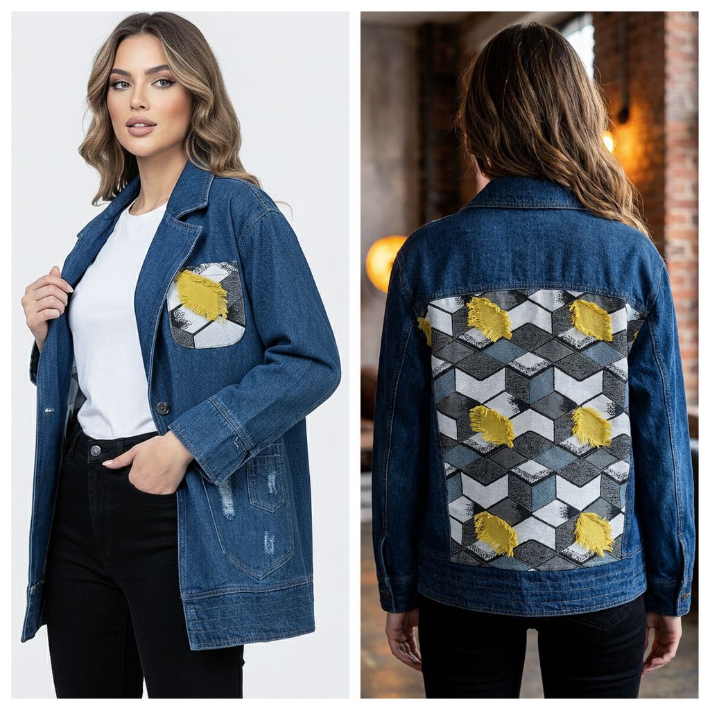 خرید اینترنتی کت جین وارداتی خرج کار پشت ژاکارد فری سایز