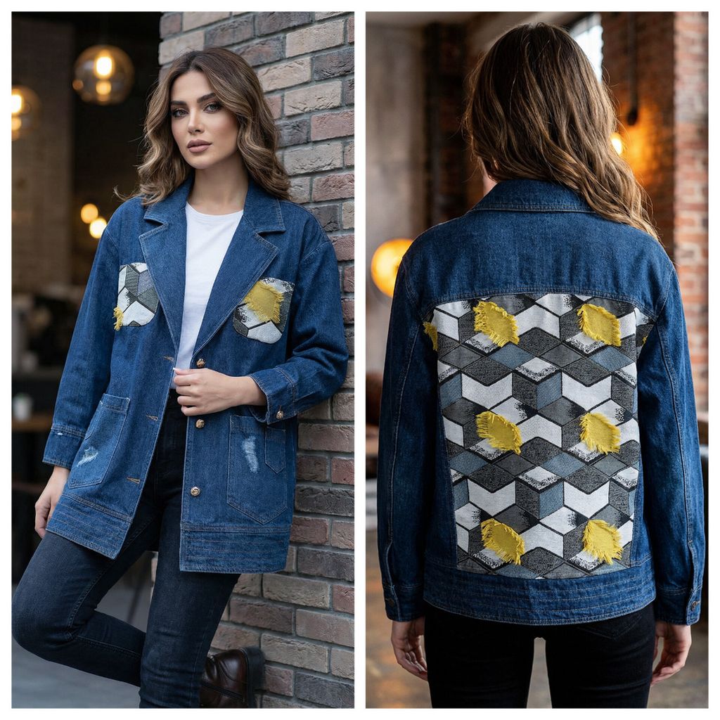 خرید اینترنتی کت جین وارداتی خرج کار پشت ژاکارد فری سایز