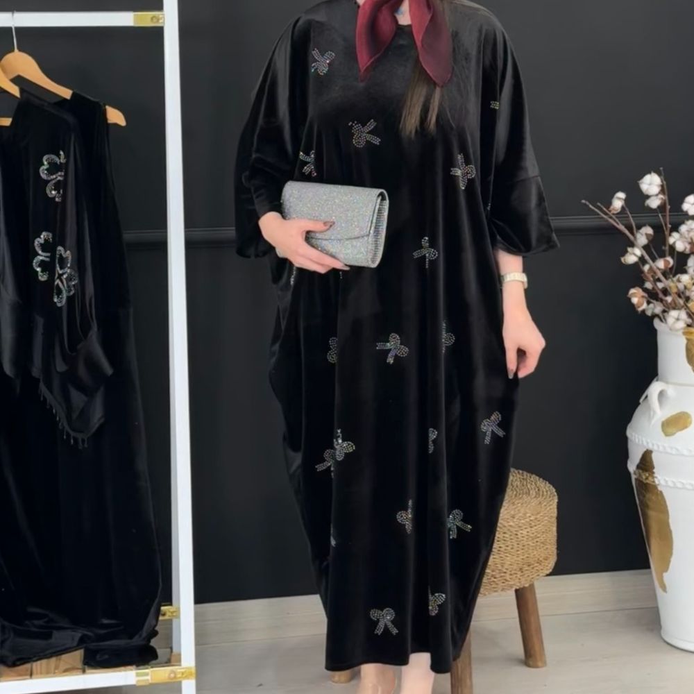 قیمت مانتو عبایی مخمل نگینی