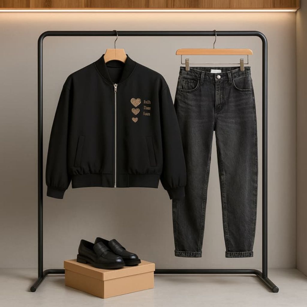 قیمت بامبر زنانه گلدوزی 3 قلب - مشکی