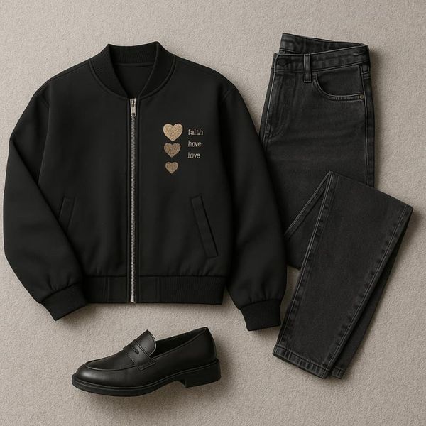 بامبر زنانه گلدوزی 3 قلب - مشکی