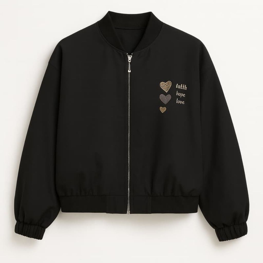 مشخصات بامبر زنانه گلدوزی 3 قلب - مشکی