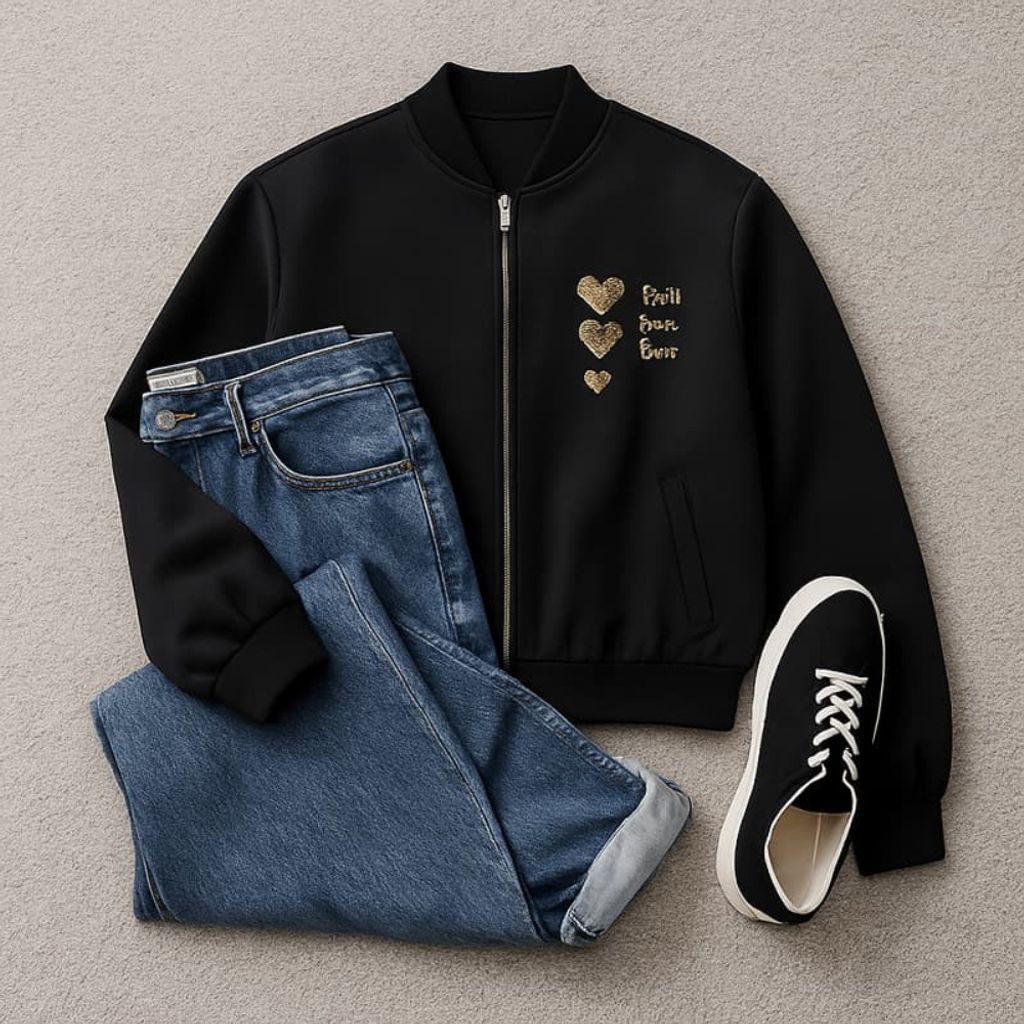 فروش اینترنتی بامبر زنانه گلدوزی 3 قلب - مشکی