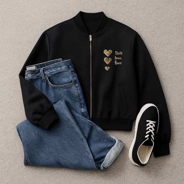 بامبر زنانه گلدوزی 3 قلب - مشکی