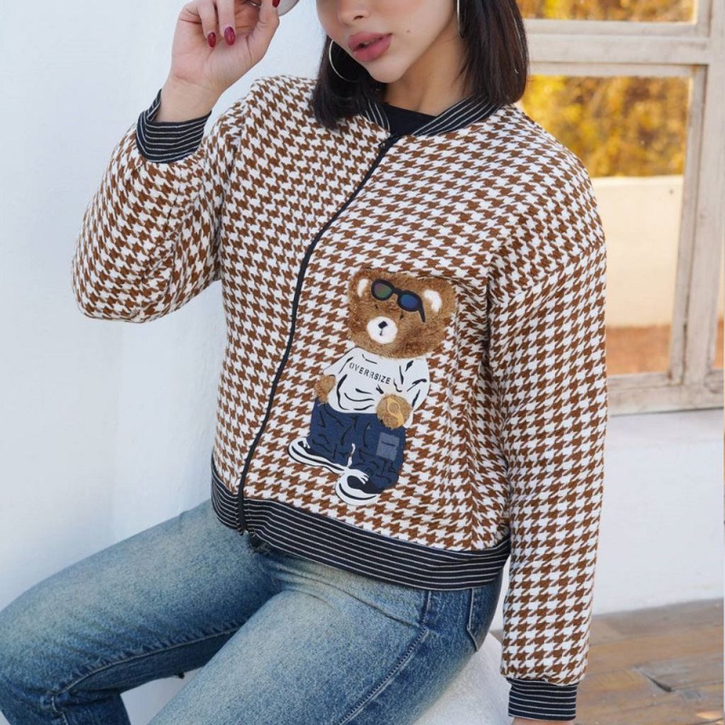 قیمت ارزان بامبر زنانه طرح تدی - قهوه ای