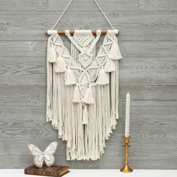 آویز مکرومه با چوب طبیعی مدل نهال