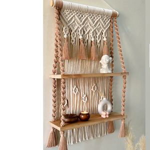 اویز مکرومه بافی مدرن شلف چوبی