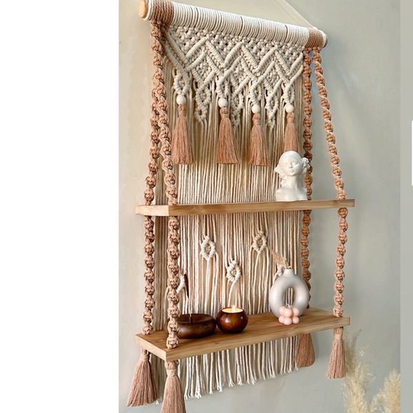 اویز مکرومه بافی مدرن شلف چوبی