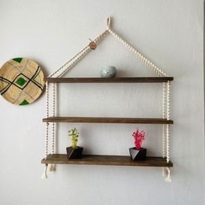 آویز مکرومه شلف چوبی سه طبقه کاربردی