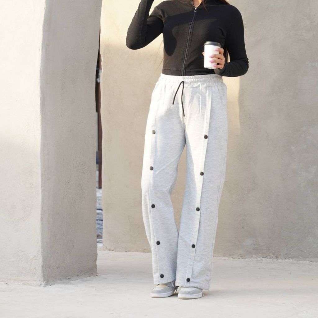 فروش اینترنتی شلوار بگ جلو دکمه ملانژ پنبه