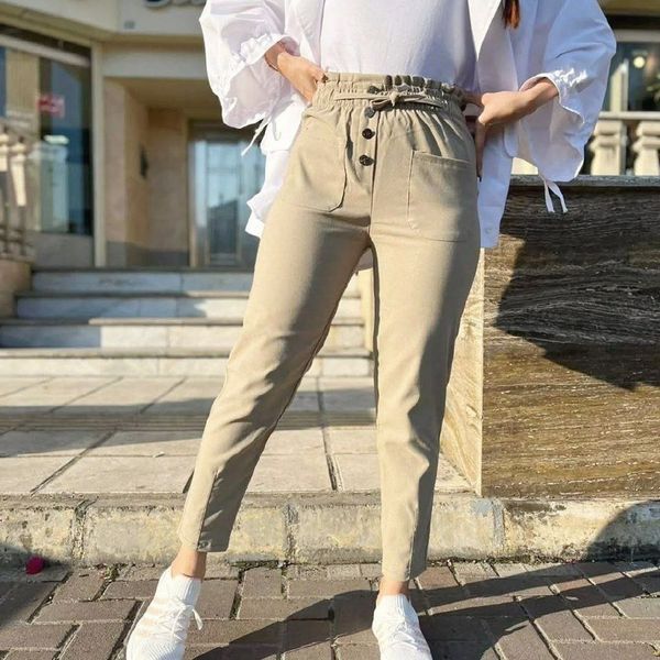 شلوار کمر هویجی جنس کتان