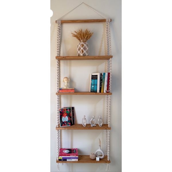 شلف چوبی‌مکرومه 4 طبقه مدل سحر