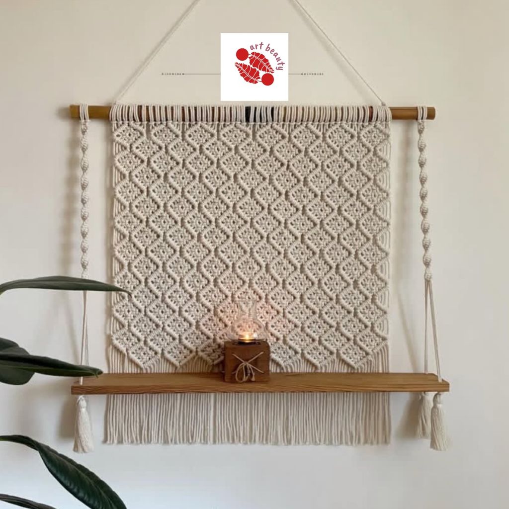 قیمت ارزان شلف چوبی‌مکرومه پر بافت ارت بیوتی