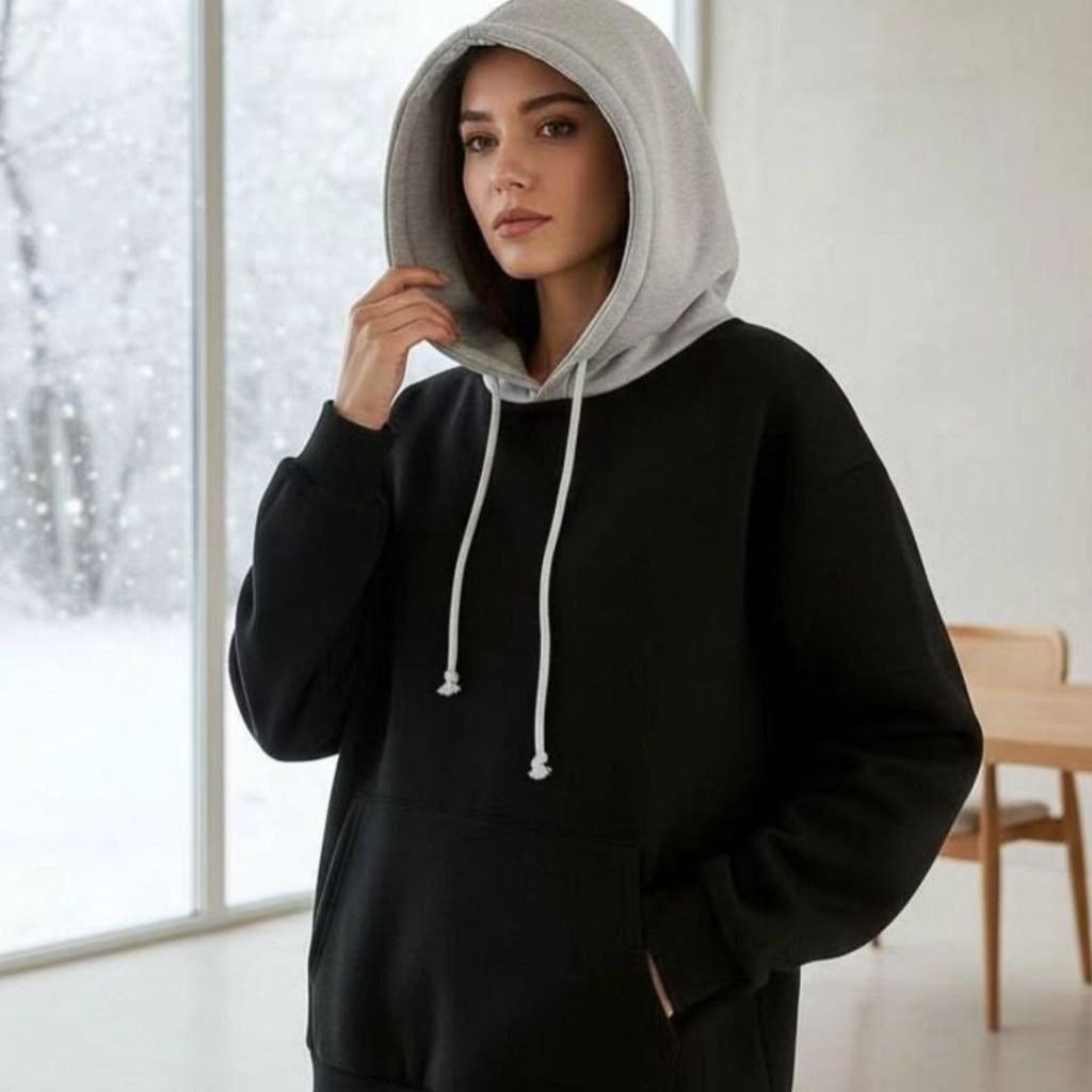 خرید انلاین هودی کلاه طوسی