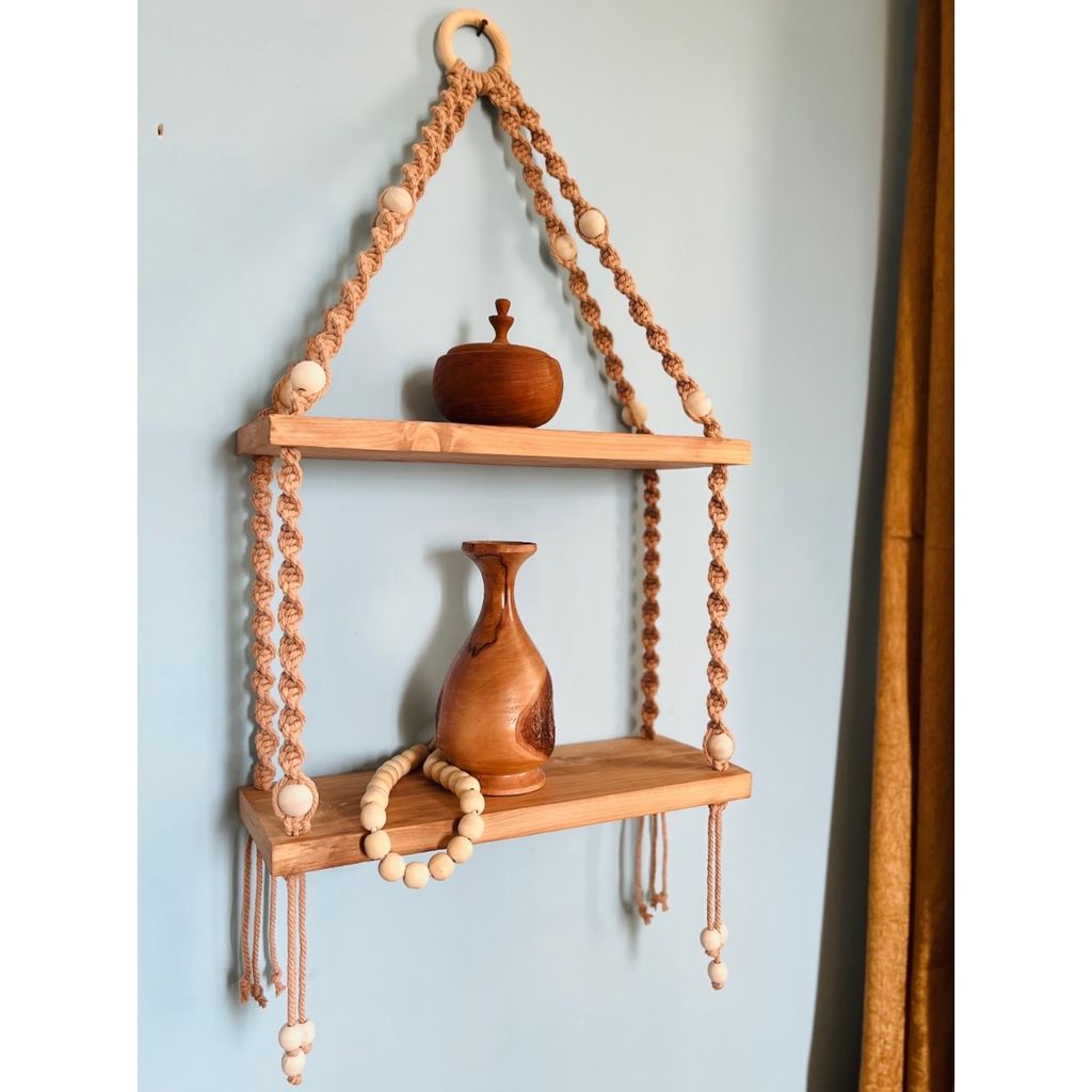 مشخصات شلف چوبی مکرومه دکوری طرح نگارا