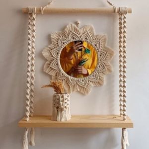 ست کامل شلف چوبی و اینه مکرومه