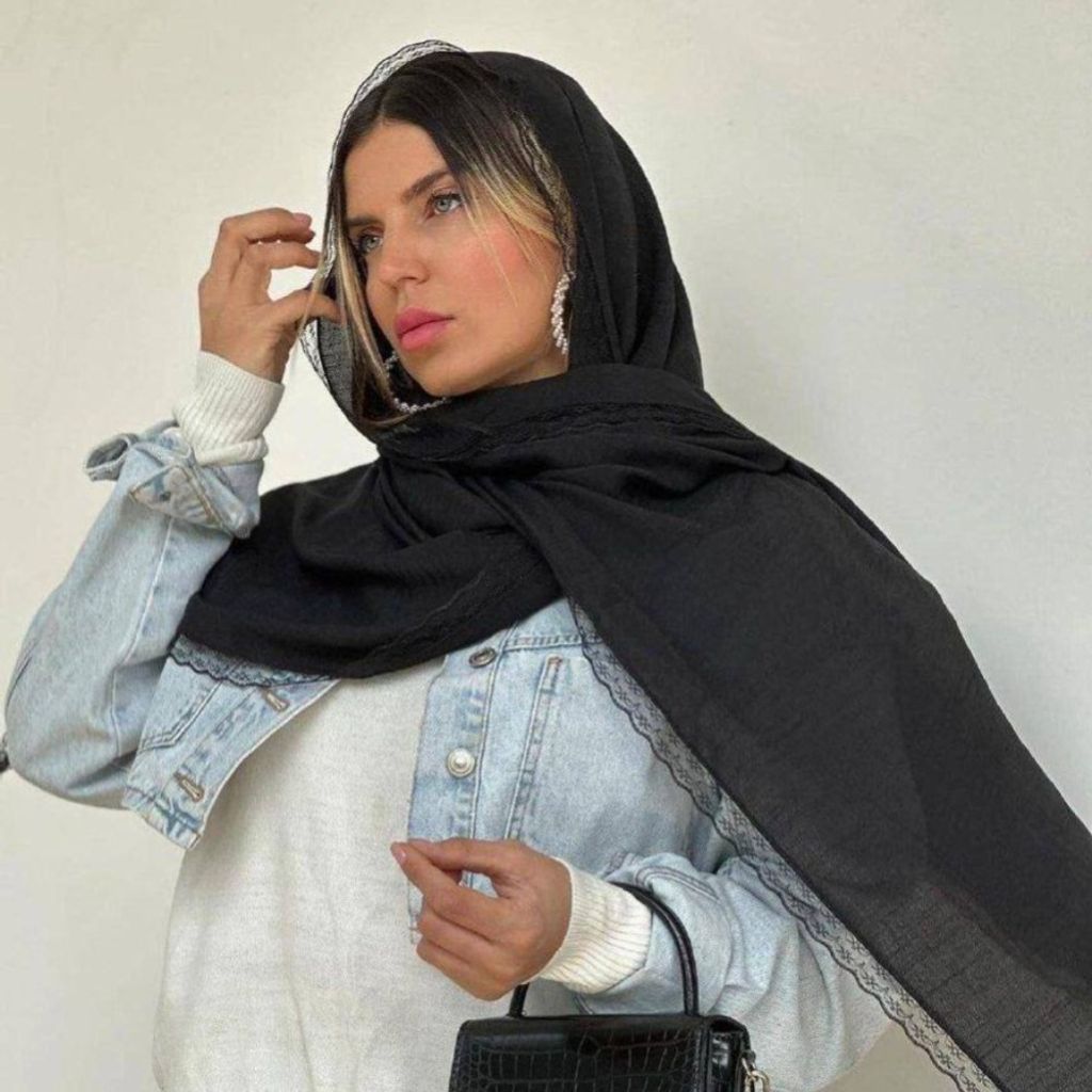 خرید انلاین شال اسلپ جت بلک دور دانتل زنانه