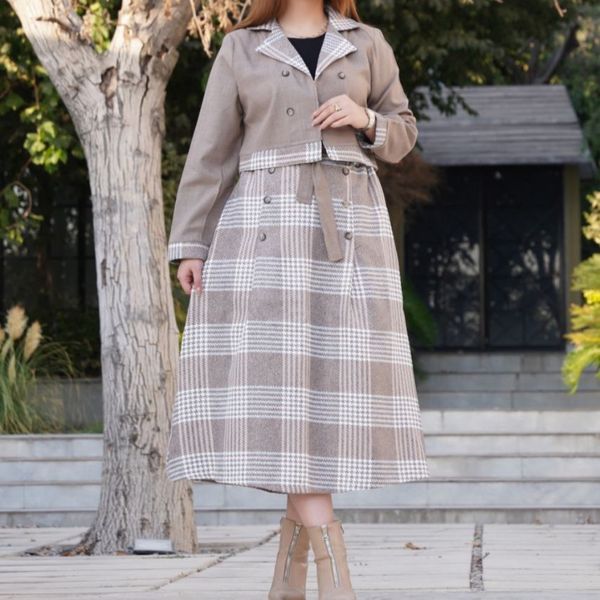 کت و دامن پاییزه پیچازی طوسی پر رنگ با ارسال فوری