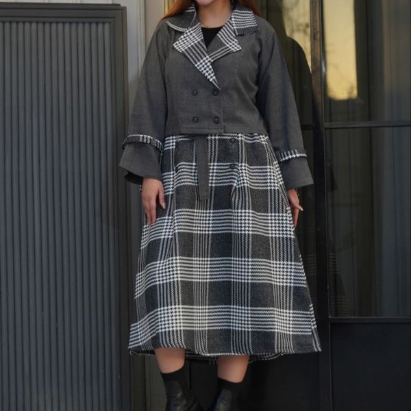 کت و دامن پاییزه پیچازی طوسی پر رنگ با ارسال فوری