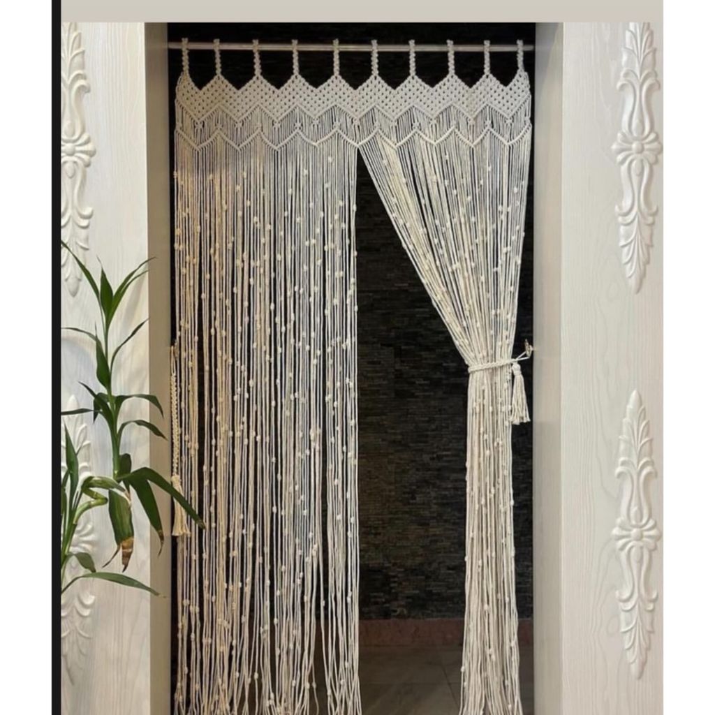 خرید آنلاین پرده مکرومه شیری طرح ارت بیوتی