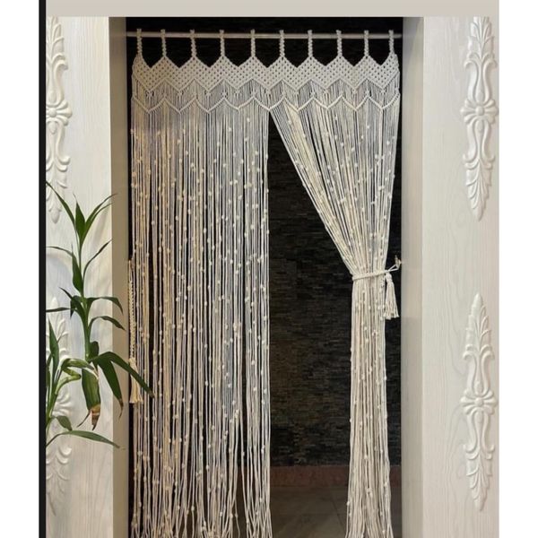 پرده مکرومه شیری طرح ارت بیوتی