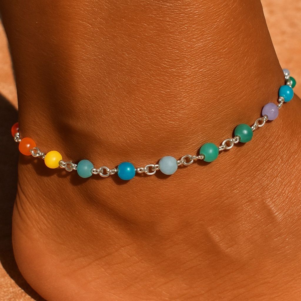 مشخصات پابند زنانه زنجیری طرح سنگی رنگی کد 3333008