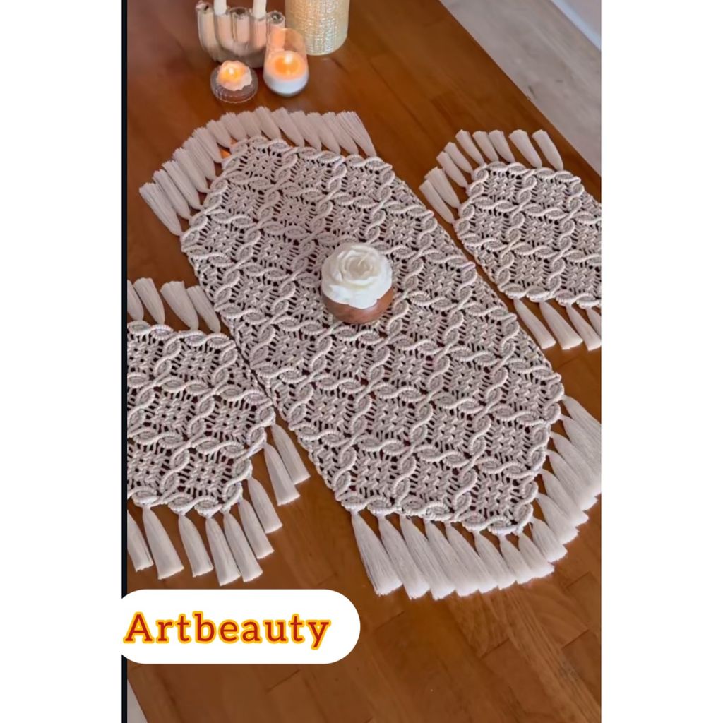 مشخصات ست کامل رانر مکرومه با دو عسلی دکوراتیو