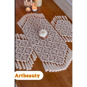 ست کامل رانر مکرومه با دو عسلی دکوراتیو