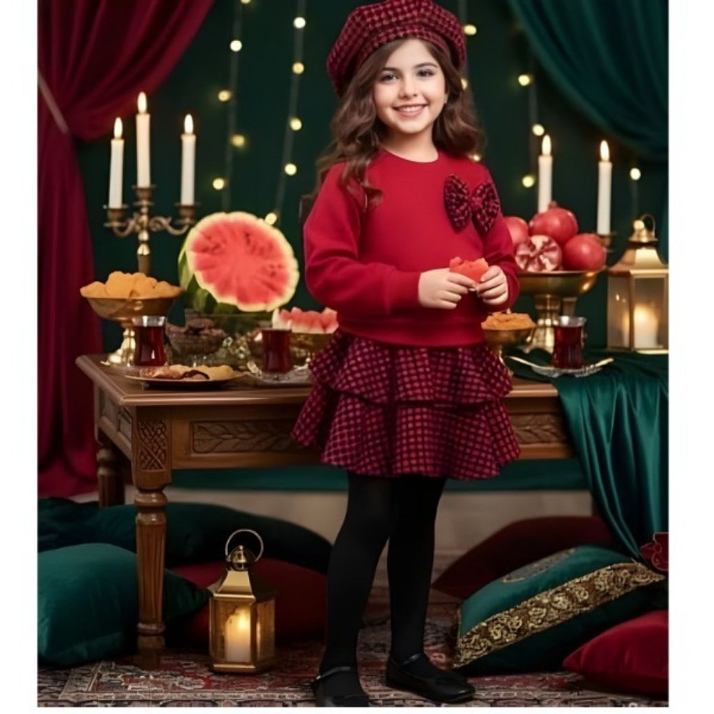 خرید آنلاین ست سه تیکه لباس یلدایی بچگانه رنگ قرمز